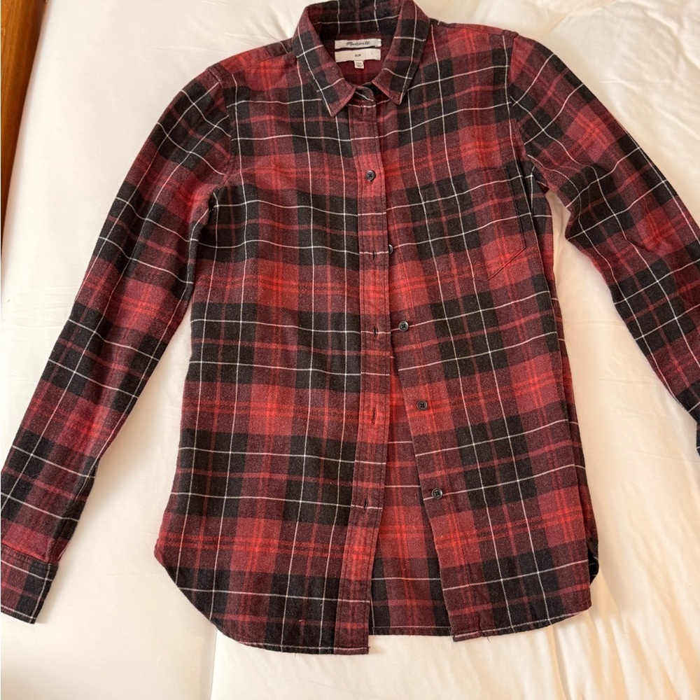 Madewell Women’s Flannel Red and Black Plaid Casual Shirt XXS lumberjack